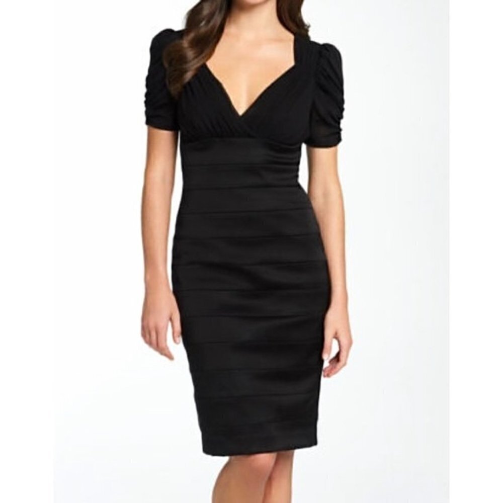 NEW Maggy London Black Silk Puff Sleeve Sheath Dress Womens 2